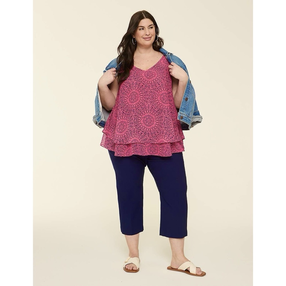 Lane Bryant Swing Double-Layer Chiffon Tunic Boho Flowy Sleeveless Pink Size 20